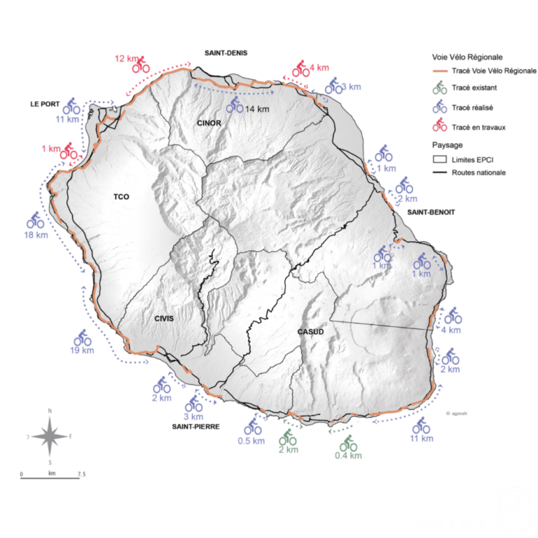 carte piste cyclable à la réunion
