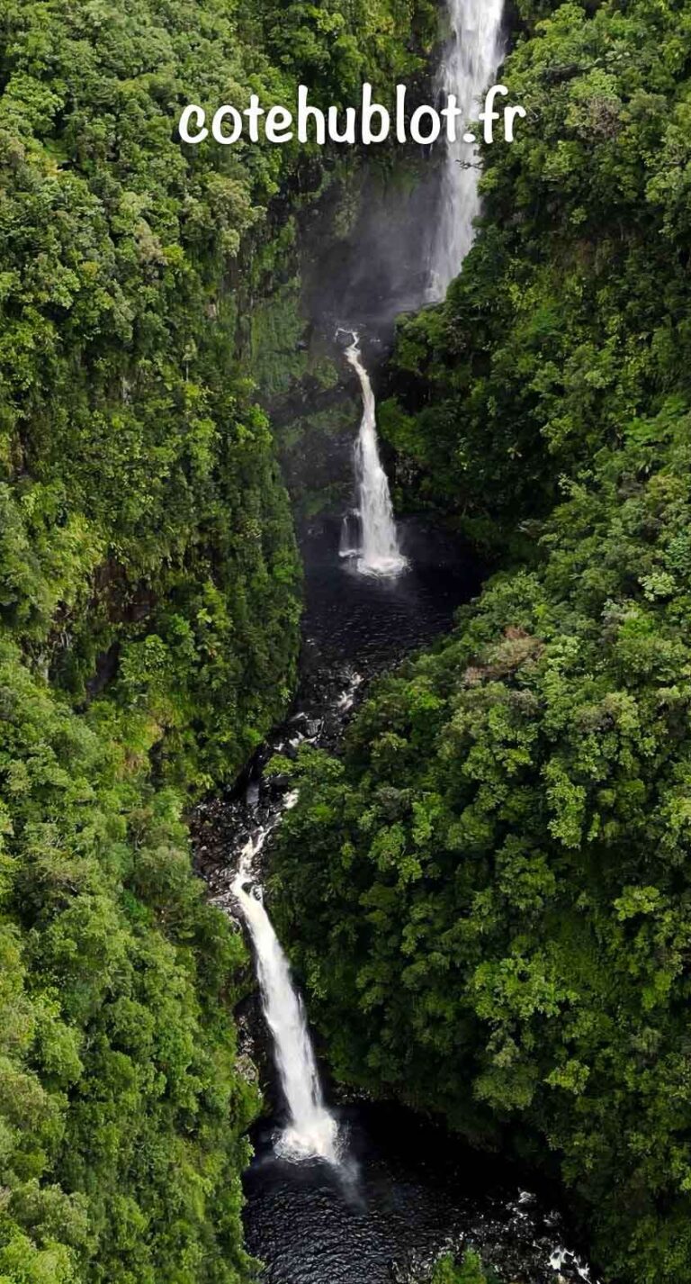 Photo aérienne drone de la Cascade du chien île de la Réunion Bras-Panon